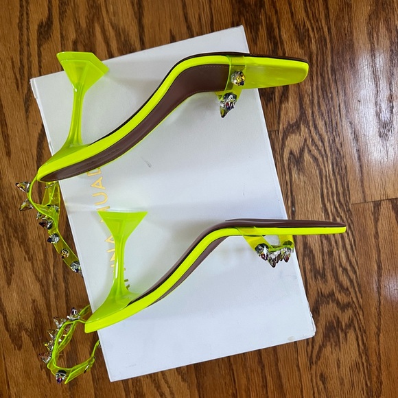 😊SOLD😊 Amina Muaddi Fluo yellow Julia Jewel Clear Sandals in 40 - Picture 3 of 15